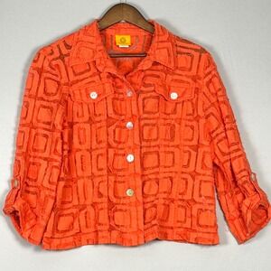 Ruby Rd Button Front Jacket Women 16 Orange Excellent‎ Distressed Y2K Mesh Top